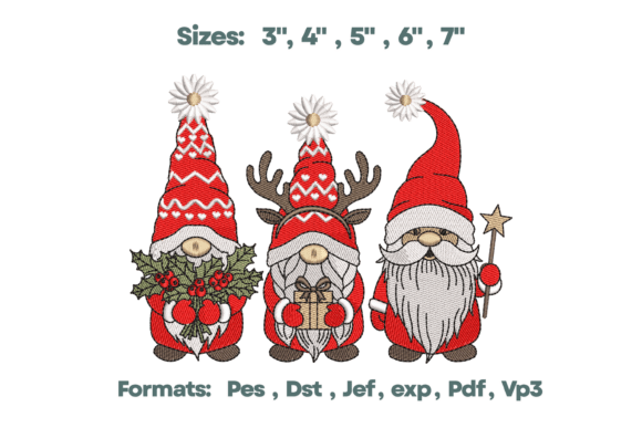 Charming Trio Christmas Gnomes Embroidery Design