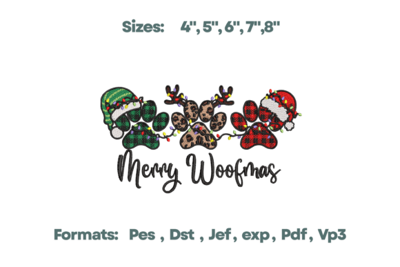 Merry Woofmas Dog Paw Prints Embroidery